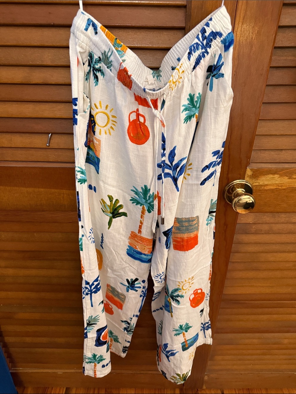 Women’s White Tropical Print Swim Coverup Pants